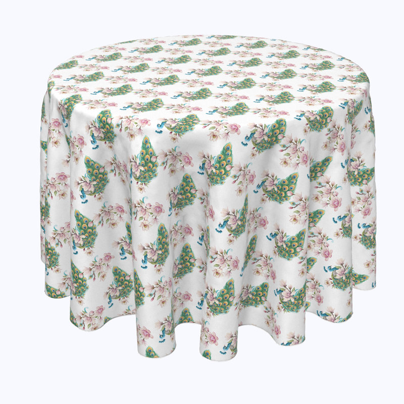 Alexii Watercolor Peacocks and Flowers Tablecloth, 90" x 90"