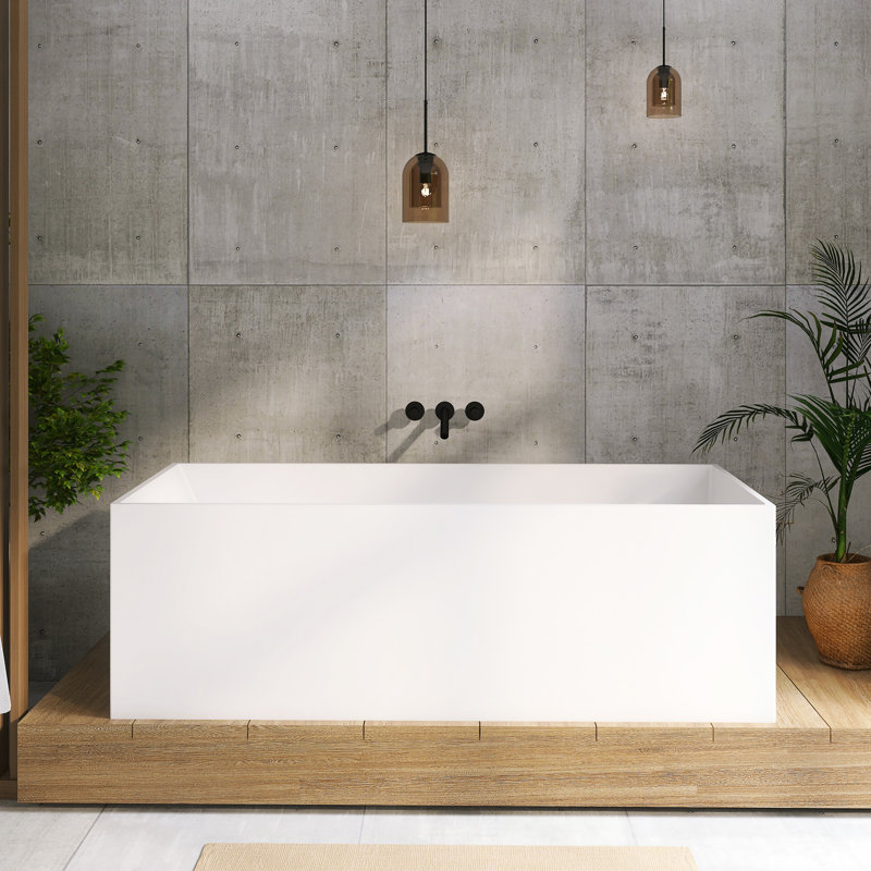 67'' X 28'' Solid Surface Freestanding Soaking Bathtub In Matte White