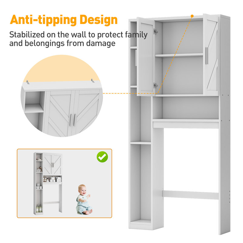 Over The Toilet Storage Cabinet With Extra Storage Shelves, Above Toilet Bathroom Organizer, Behind Toilet Cabinet With Toilet Paper Holder Stand, Space Saver For Bathroom, Restroom, Laundry (white)