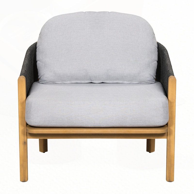 Fauteuil club d'extérieur en bois, Corde gris foncé, 2