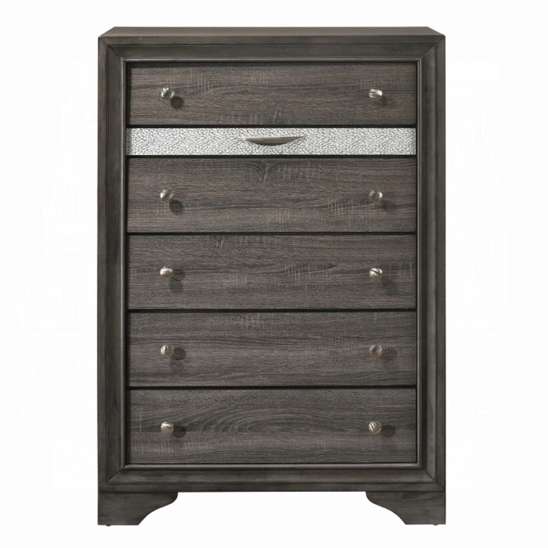 Commode 5 tiroirs Naima, finition grise