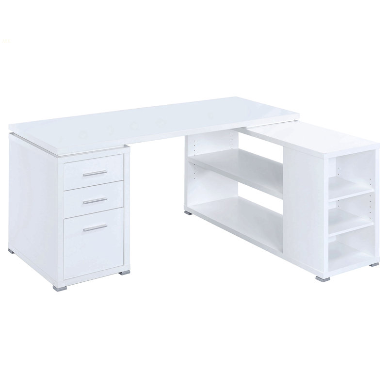 Tona White Driftwood 3-Drawer L-Shape Computer Desk, White