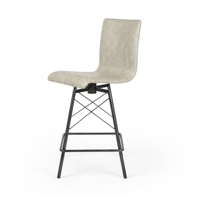 Rikhil Swivel Upholstered Counter Stool with Metal Frame, Sonoma Butterscotch Top Grain Leather