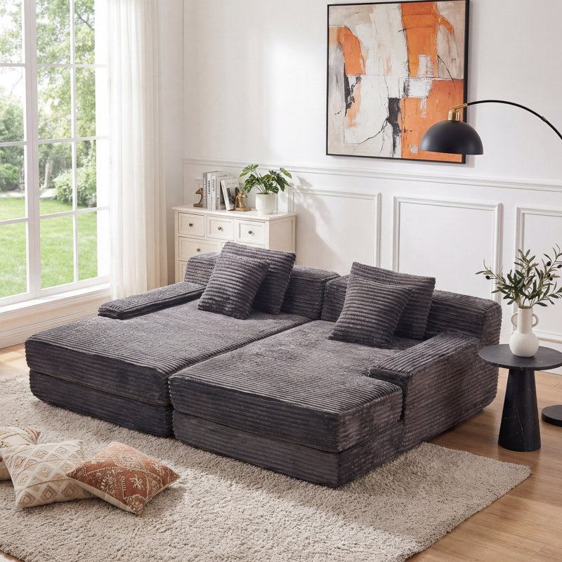 Méridienne double surdimensionnée 85 po Eliam Boneless, Gris