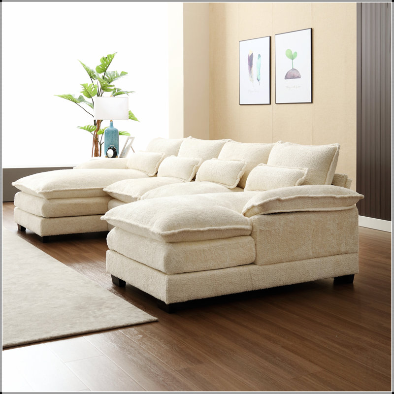 Grand canapé modulaire en U en chenille, Chenille beige