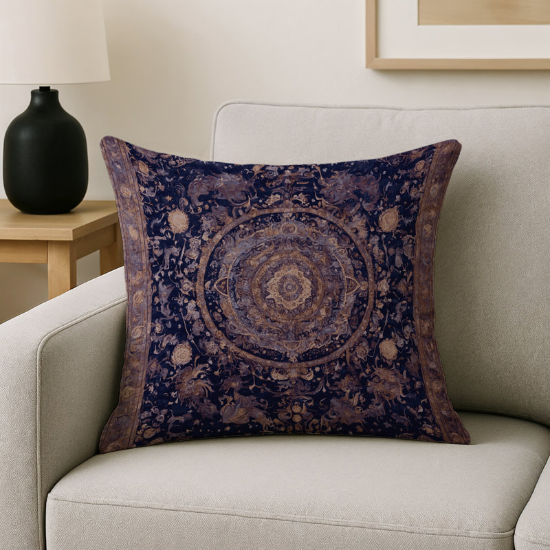 Coussin décoratif intérieur / extérieur gris Modern Modern, Carré 16 po, Noir / mauve oriental
