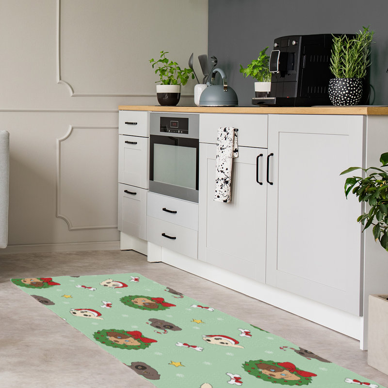 Tapis vert/rouge/gris zone fait main, Tapis de couloir 2 pi x 8 pi