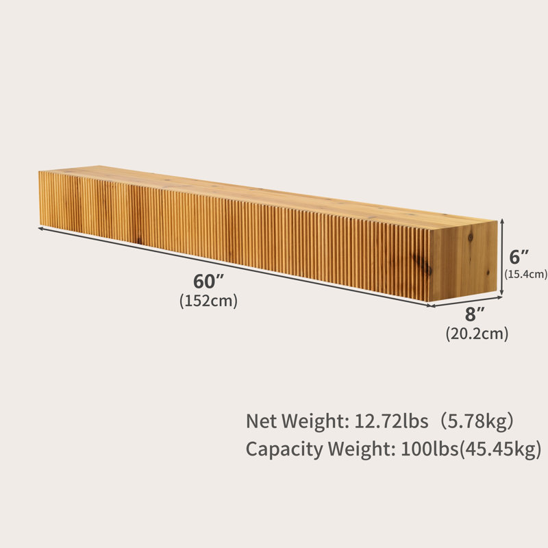 Kennedyville 152cm Fluted Solid Oak Floating Wall Shelf, Modern Wood Floating Shelf for Living Room Entryway