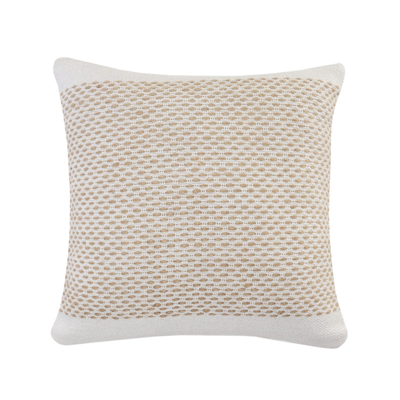 Ivory and Tan Jute Interwoven Square Throw Pillow