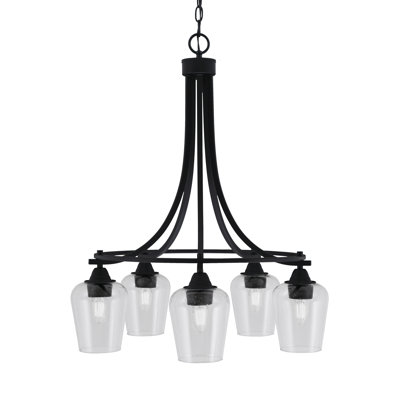 Paramount 5 Light Downlight Chandelier Shown In Matte Black Finish With 5" Clear Bubble Glass