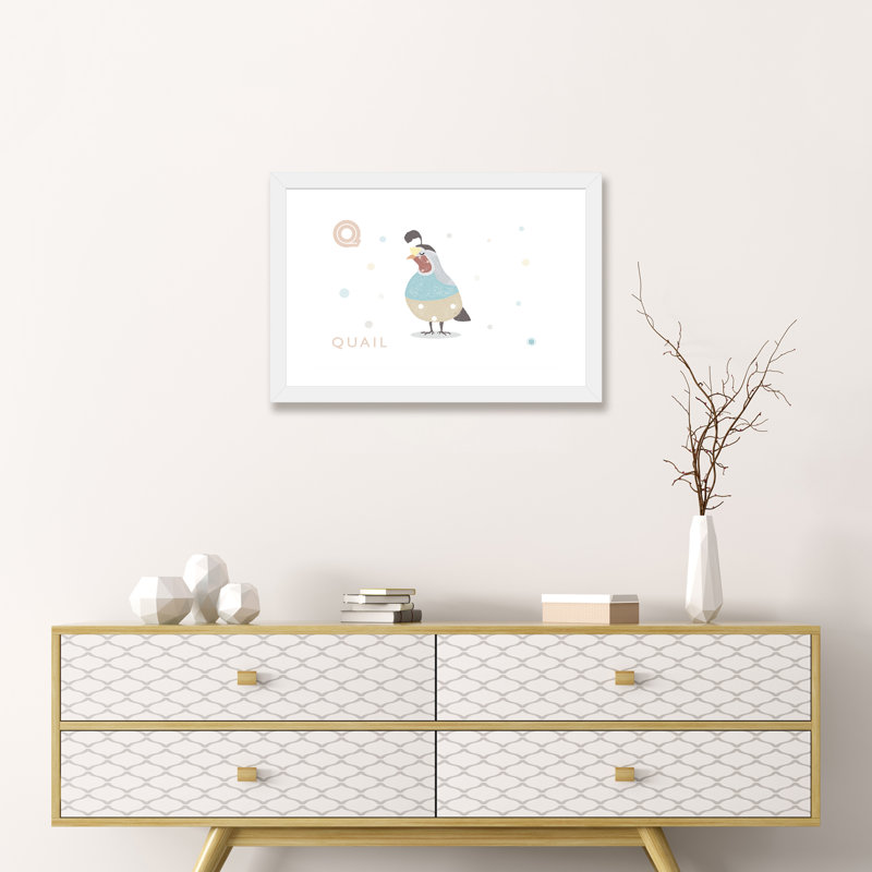 Caille - impression d'art graphique, Papier encadré blanc, H 16 po x l 24 po x P 1 po, Blanc