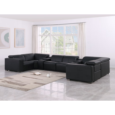 Hawthorne Luxurious 8-Piece 4-Power Reclining Genuine Leather U-Sectional With Power Headrests