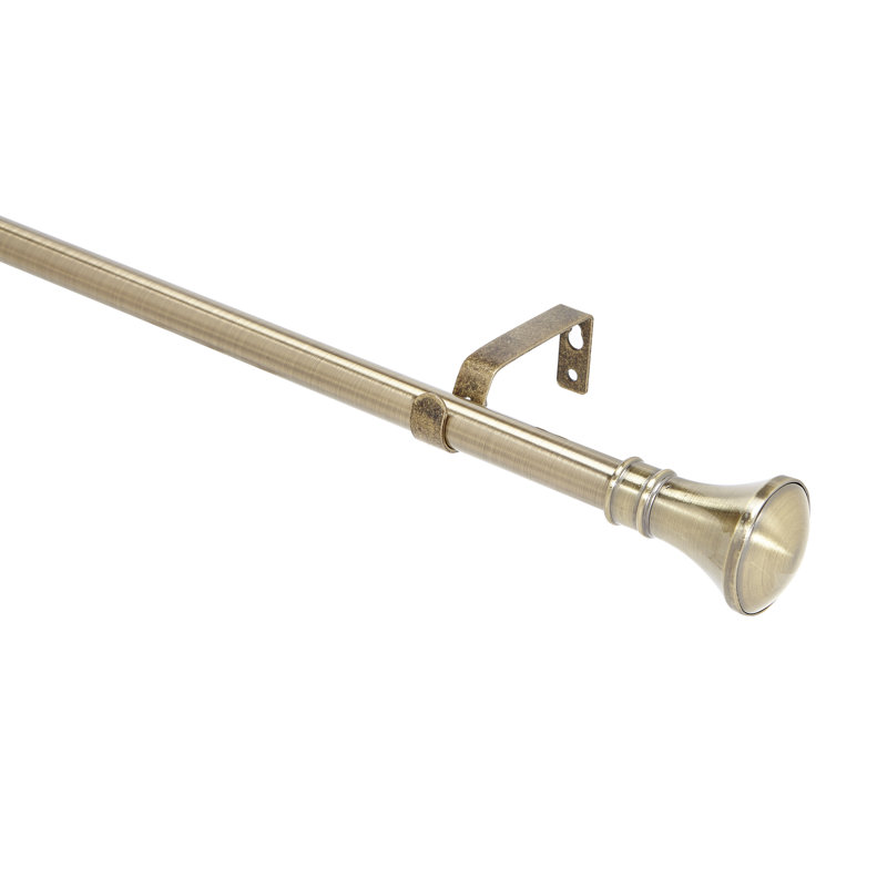 Cherelle Adjustable Single Curtain Rod, 5.12" H x 31.5" W x 7.28" D, Antique Brass