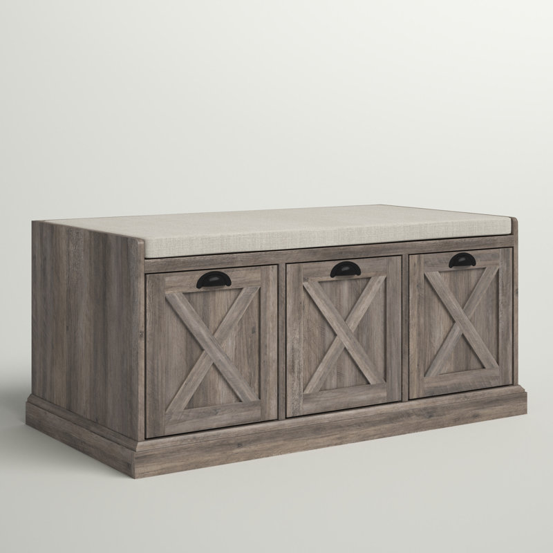 Banc de rangement avec tiroirs Kenia, Gris délavé/ blanc