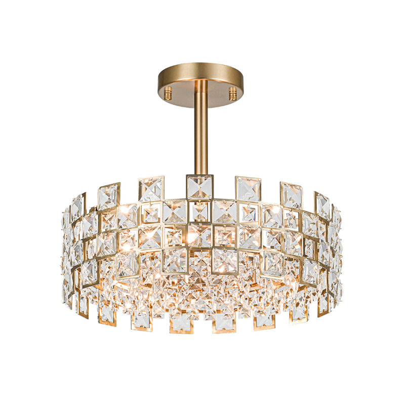 Atticus 4-Light Modern Round Crystal Semi Flush Mount Ceiling Light, Gold