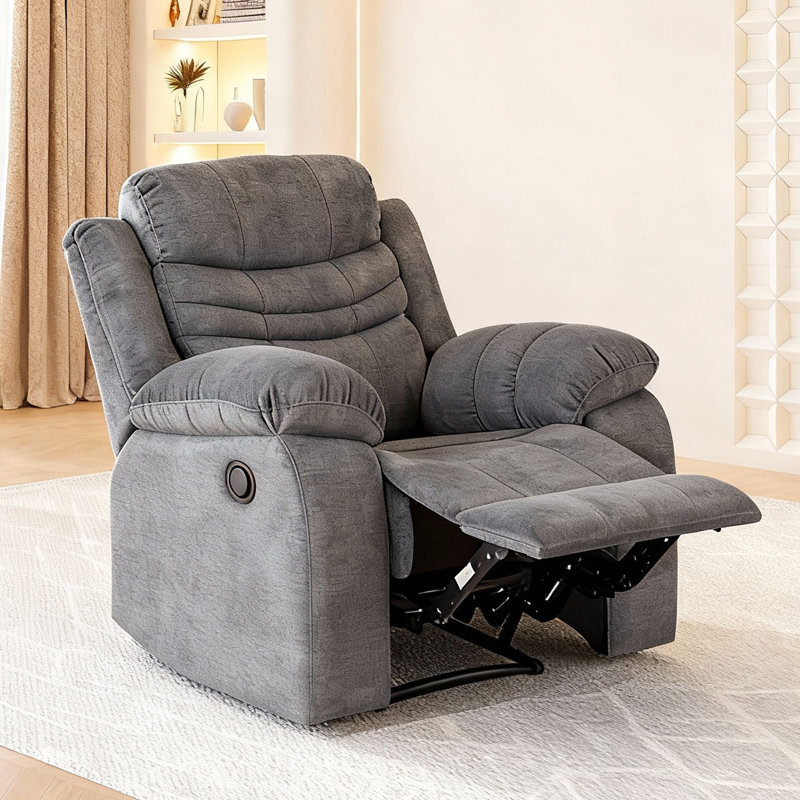 	 36.2'' Polyester Upholstered Manual Recliner Chair - 90°-160° Adjustable Reclining For Living Room, Gray