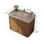 Meuble-lavabo simple 36 po avec lavabo encastré en céramique, comptoir en pierre frittée en marbre gris, armoire en bois brun avec portes incurvées sculptées, charnières à fermeture en douceur