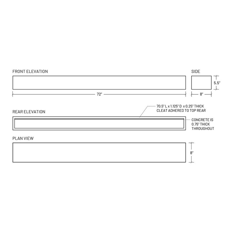  Everett Concrete Fireplace 72" Mantel Shelf Contemporary - Non-Combustible Composition & Heat Resistant, 72", Graphite