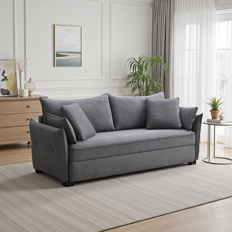 Canapé-lit en tissu Brosius, Gris, H 36,06 po x l 87,02 po x P 32,02 po, Tissu gris