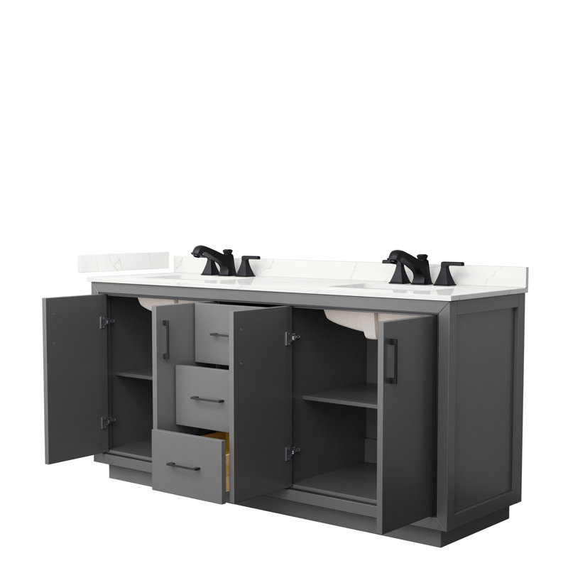 72'' W Double Vanity, Matte Black, Dark Gray, Giotto Quartz