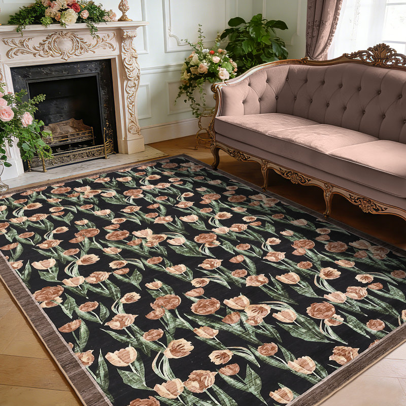 Rugs for Living Room Non-Slip Floral Area Rug Modern Rugs Washable Carpet Mark ResistantThrow Mat for BedroomDining Room Office