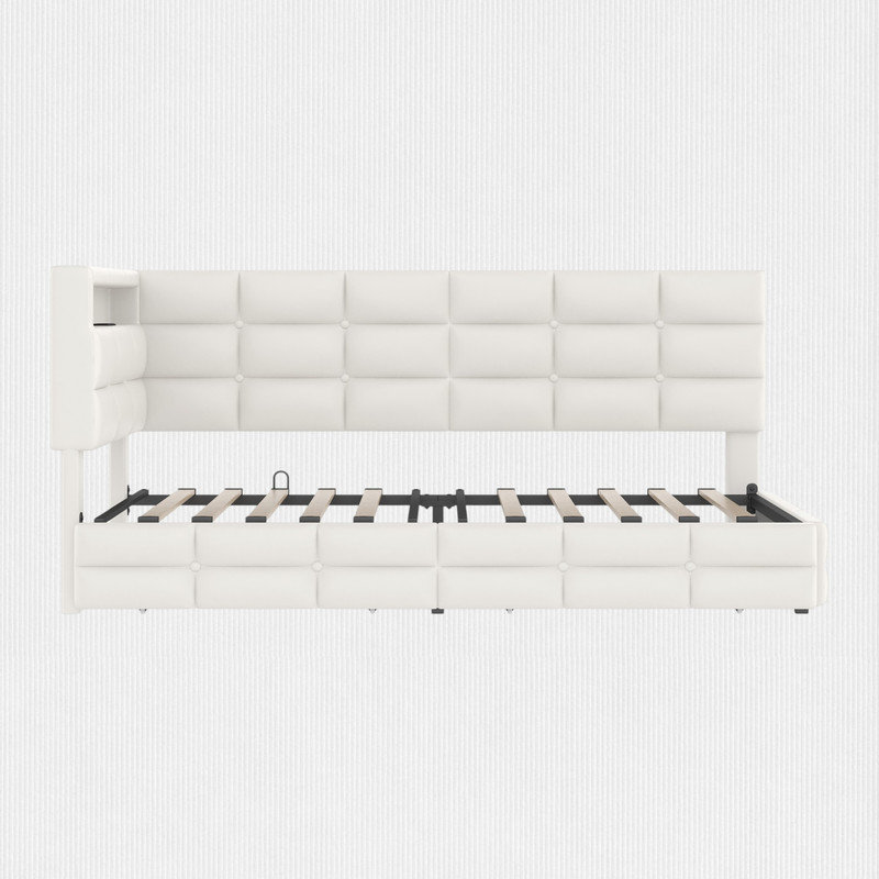 Upholstered Twin Daybed with Drawers, Beige