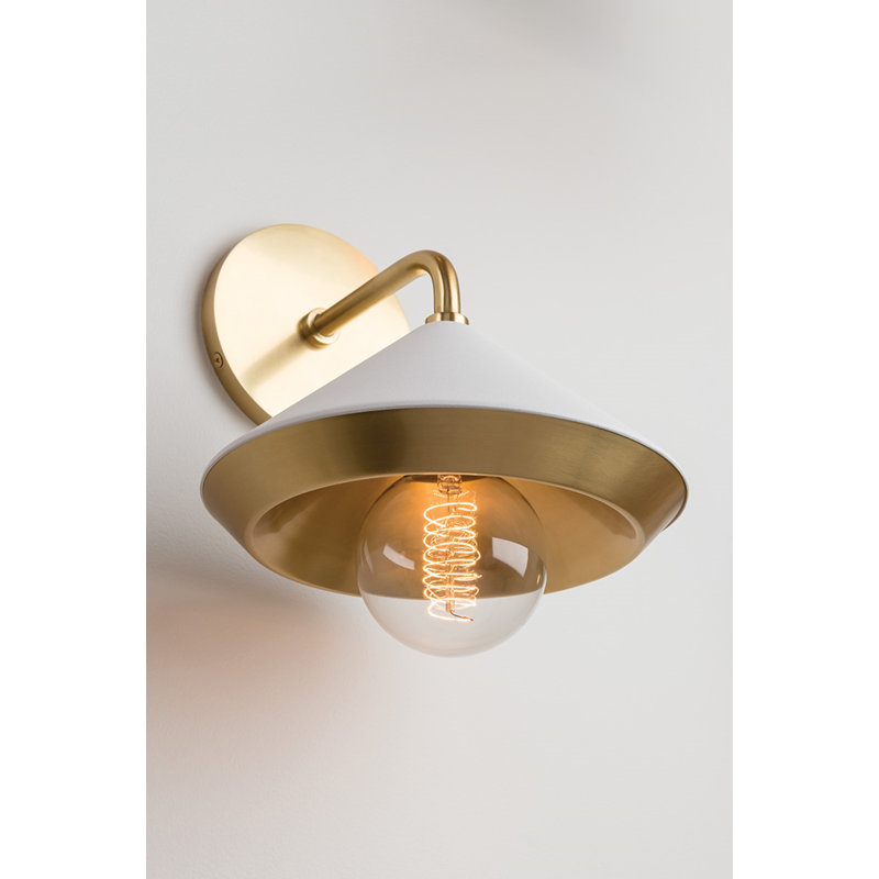 Marnie Aged Brass & Soft Off-White Conical 1-Light Wall Sconce