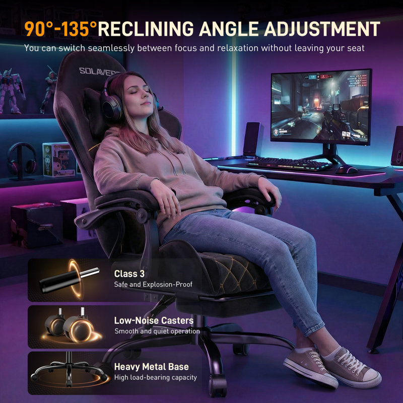 Metro Lane Adjustable Reclining Ergonomic Swiveling PC & Racing Game Chair with Footrest, Black