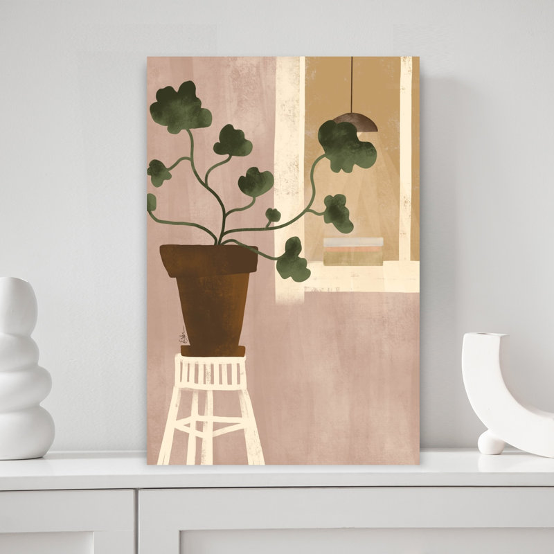 Cozy Houseplant Window Abstract Contemporary Plant Architecture, art mural, H 18 po x l 12 po