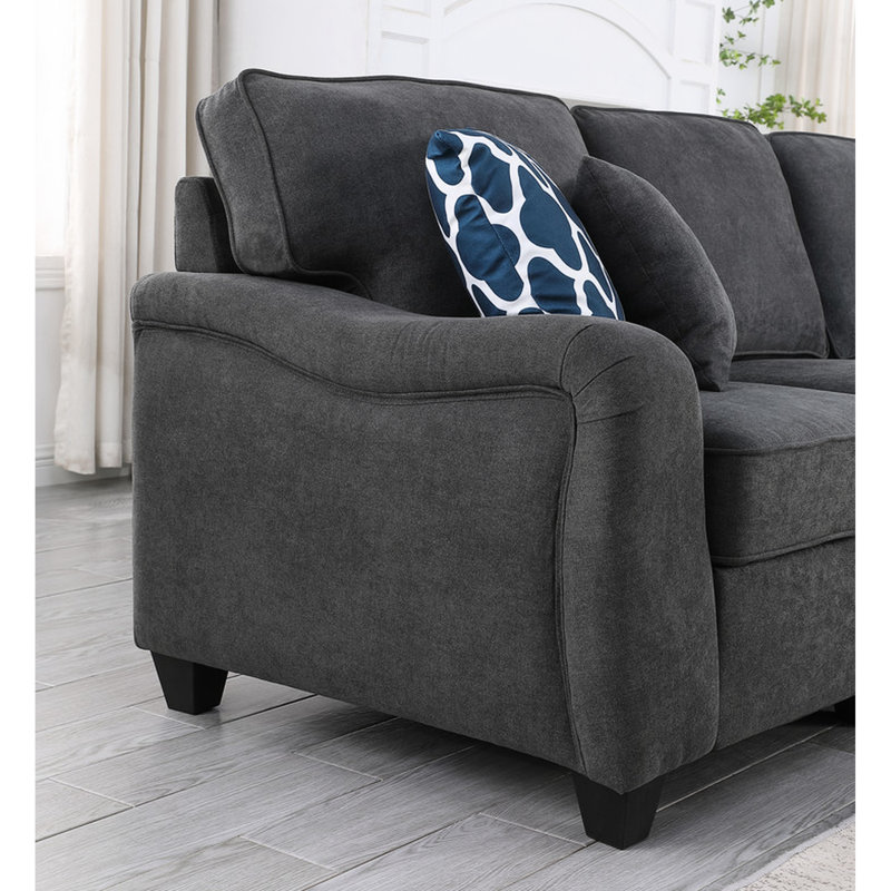 7 chaises modulaires en forme de L gris foncé et sans accoudoirs, 96,27 po Profond, 34,77 po de hauteur, 34 po x 26,5 po, H 17,75 po, siège confortable