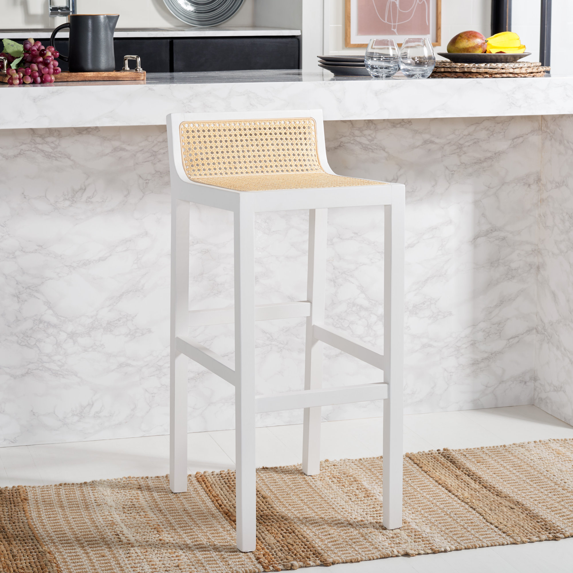 McCarthy Cane Bar & Counter Stool, Counter Stool(25.59” Seat Height), White