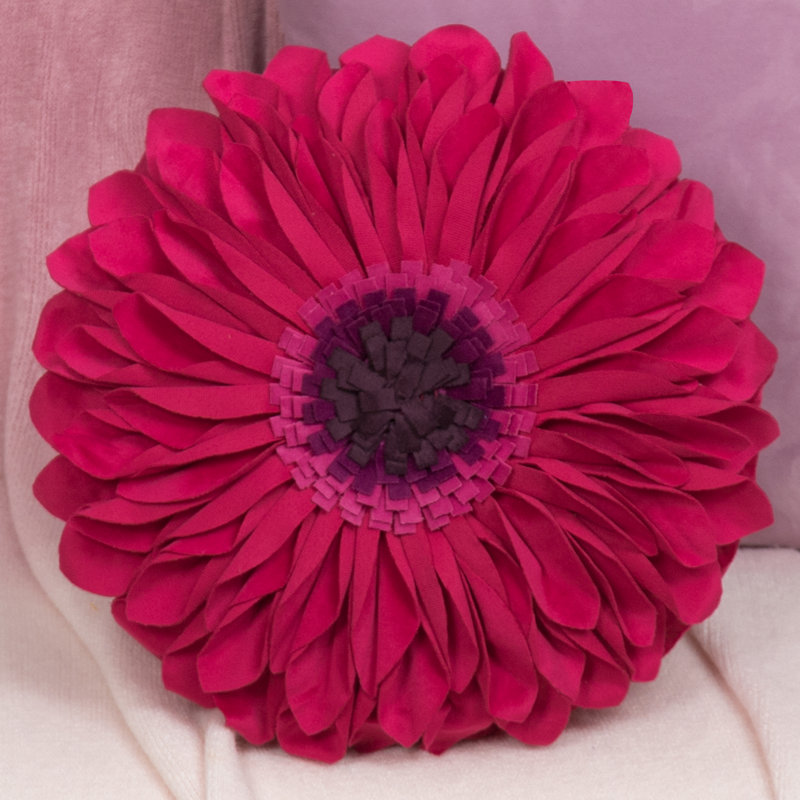  Housse et insert de coussin décoratif en tournesol Appliqued, Carré 12 po, Rose rouge avec centre noir - velours