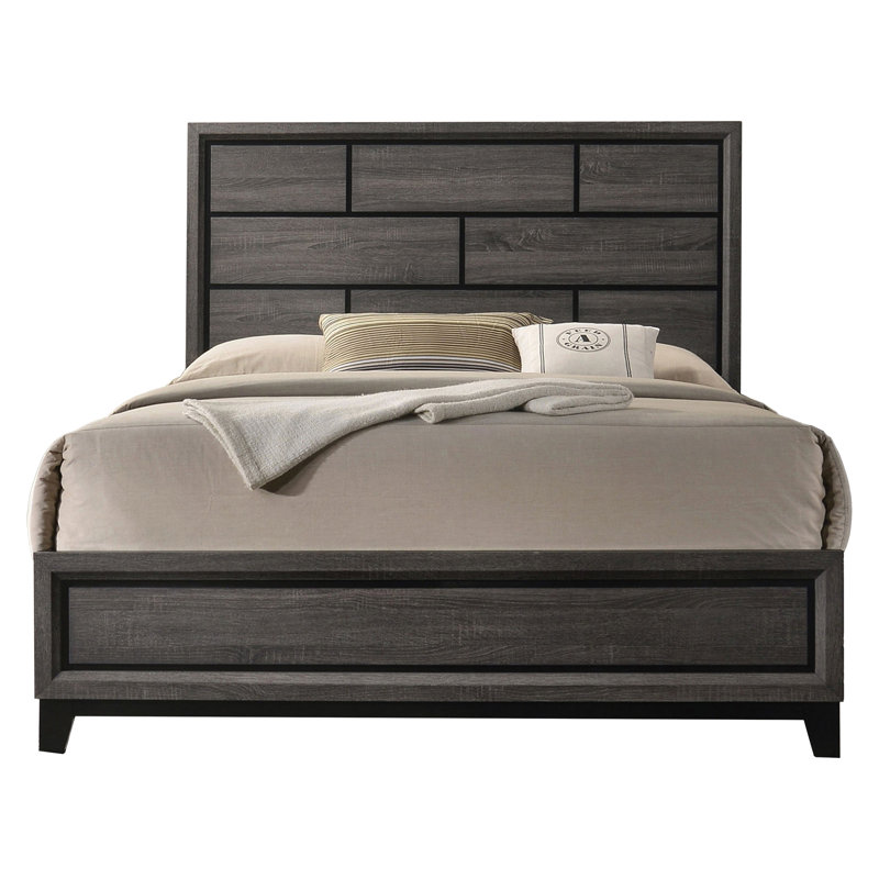 Erica Bed, Wood Finish, Panel Style Headboard, Twin, Gray/Black, Manufactured Wood