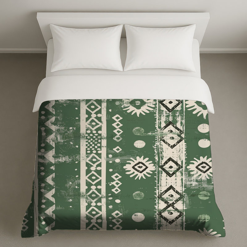 Housses de couette vertes à motif géométrique tribal, Grand lit