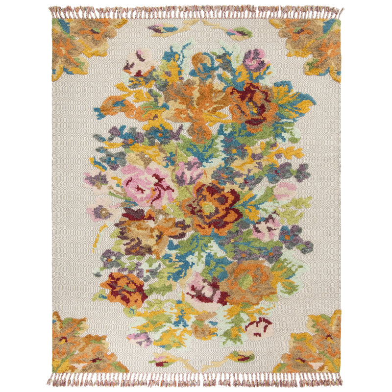 Tapis orange en laine / coton noué à la main Kenya, Rectangle 8 pi x 10 pi