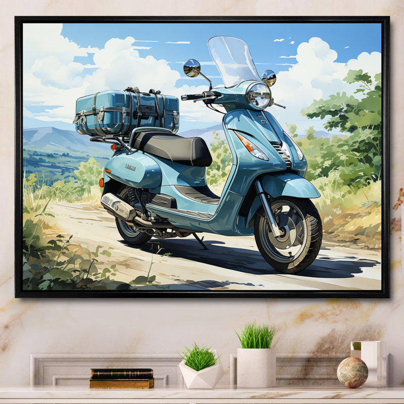 " Blue Scooter All Purpose Utility ", Black Floater Framed, 12" H x 20" W x 1" D