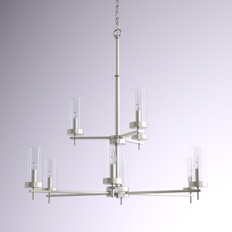 Lustre à neuf lumières Linley, Nickel brossé, non