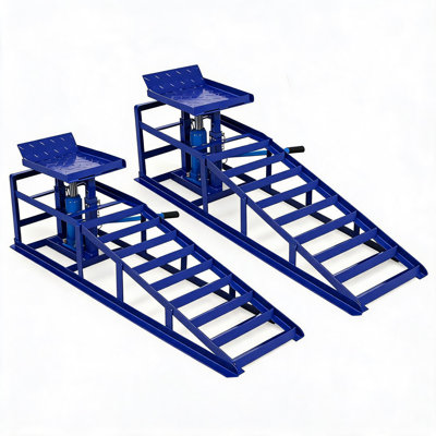 Heavy Duty Hydraulic Car Ramps 5 Ton - Adjustable Height 9.3"-14" - Anti-Slip Steel Vehicle Lift - Safety Chain Bolt - Ideal for Cars, SUVs, Trucks, Garage Repair, Workshop Tools - Blue-Silk Screen
