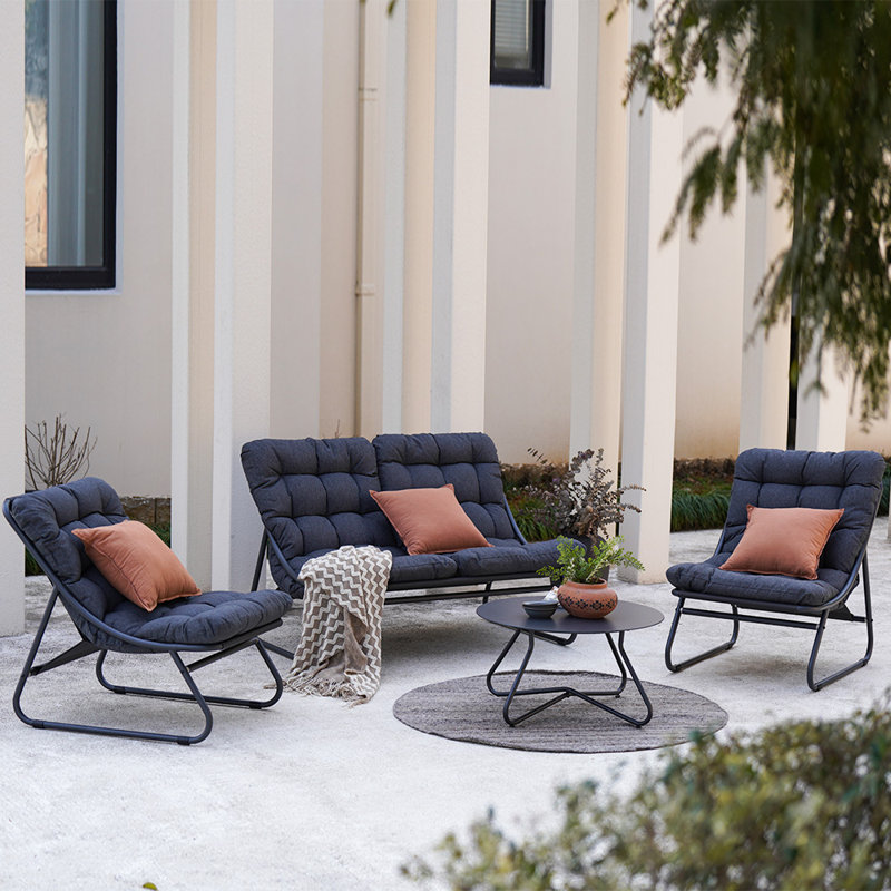 Ensemble de conversation pour terrasse en acier avec coussins 4 personnes Caili, Gris foncé, Gris foncé