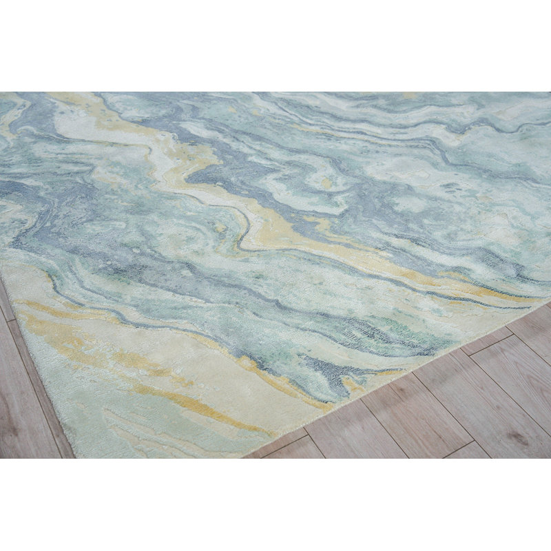 Gianni Abstract Area Rug in Blue/Gold/Ivory, Rectangle 9' x 12'