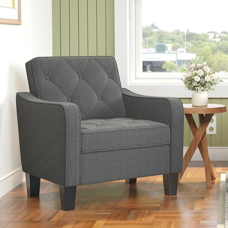 Chaise d'appoint rembourrée 30 "Mid Century, Lin gris