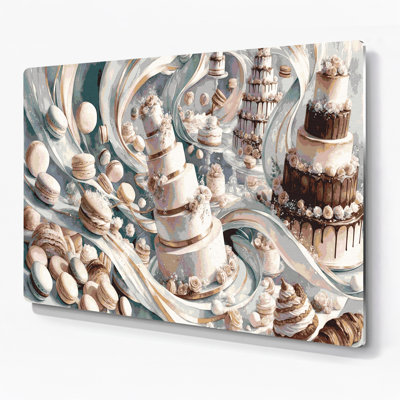 Desserts, gâteaux et pâtisseries, art mural en métal beige