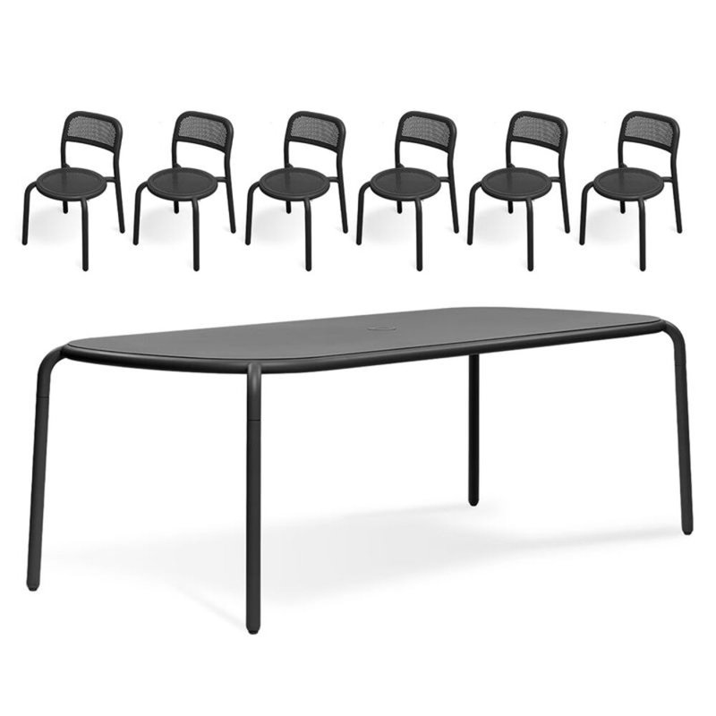 Toni Tablo Outdoor Dining Table Set With Chairs, Anthracite, 6