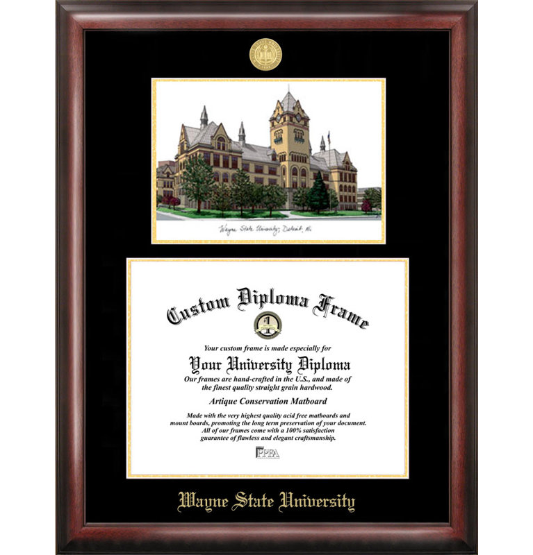 « ncaa wayne state », diplôme en relief or avec cadre de lithographie par images campus
