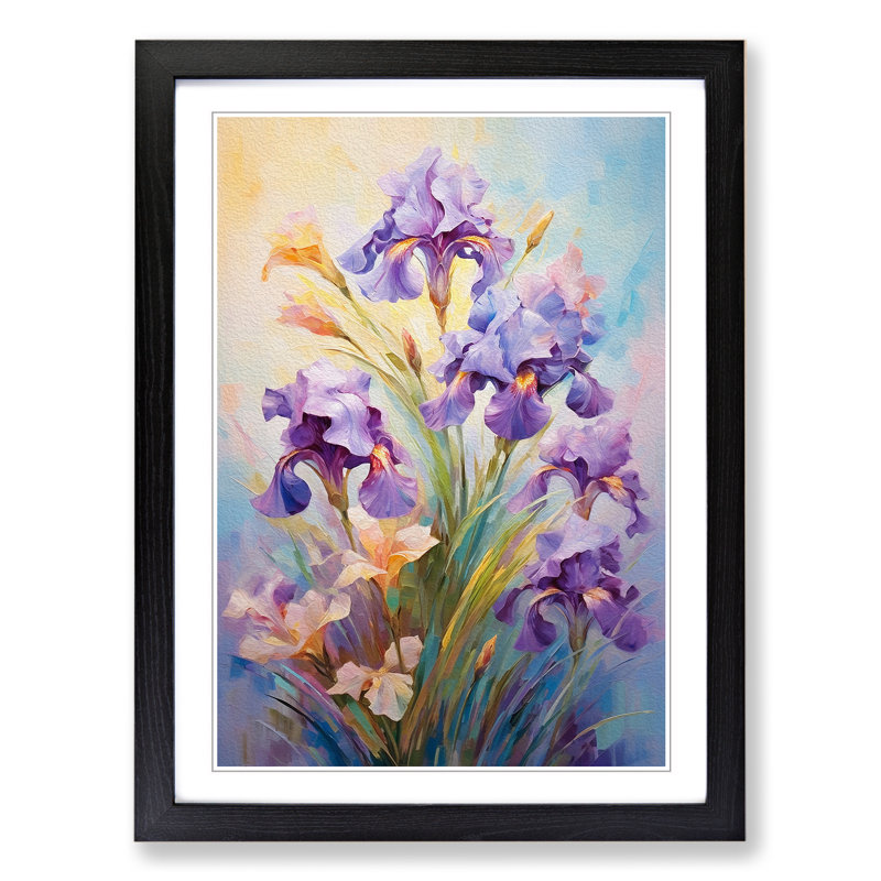 Iris Flower Impressionism No.2 - Single Picture Frame Print on Wood, Black , 46cm H x 34cm W x 2cm D
