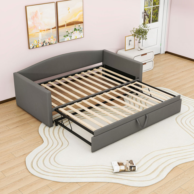 Twin Upholstered Daybed with Pop-Up Trundle, Gray
