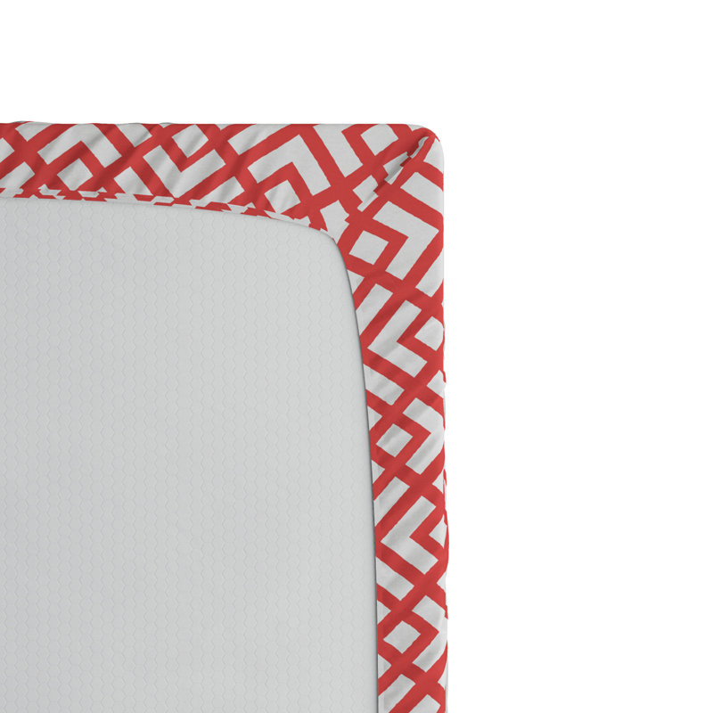 Red and White Geometric Microfiber Twin XL Fitted Sheet