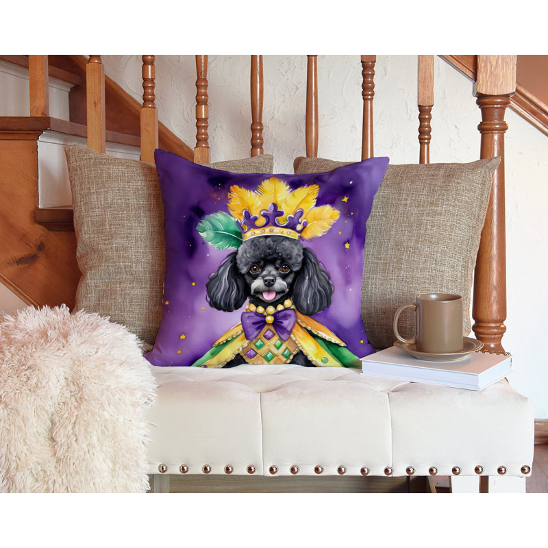 Coussin décoratif King of Mardi Gras English Springer Spaniel, Caniche noir, Carré 14 po