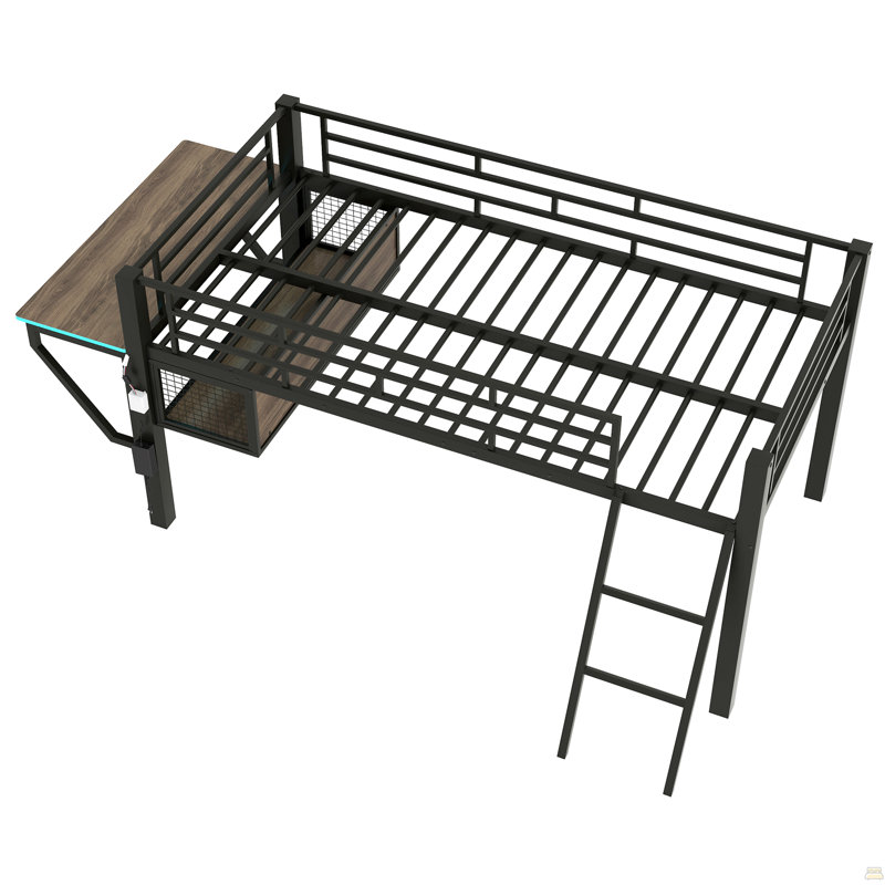 Lit mezzanine avec bureau Gaming, DEL, simple