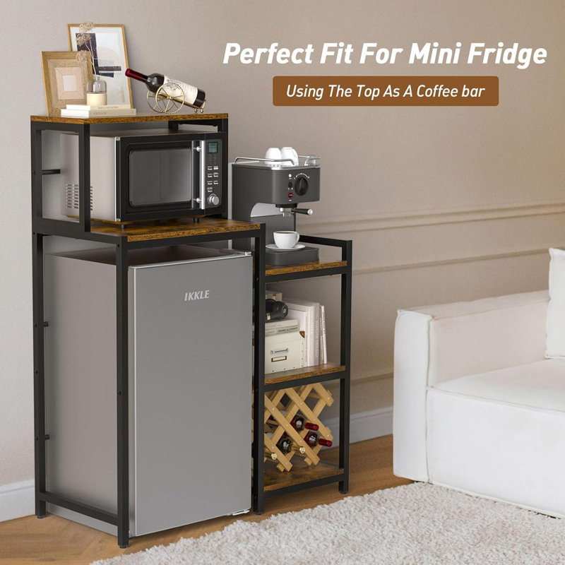 3-Tier Mini Fridge Cabinet With Microwave Stand, Wooden Utility Storage Shelf For Dorm Kitchen, Multifunctional Baker Rack With Ample Storage Space
